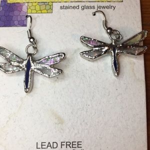 NWT dragonfly stained glass earrings